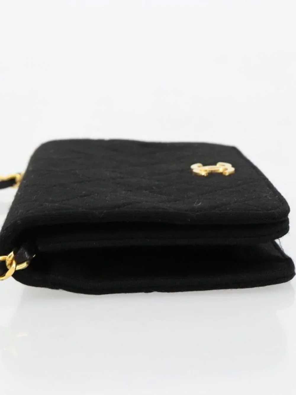 CHANEL Matelasse Chain Shoulder Bag Cotton Black Gold CC Auth 184947